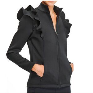 Urban Savage Ruffle Jacket Black Full Zip Long Sleeve Scuba